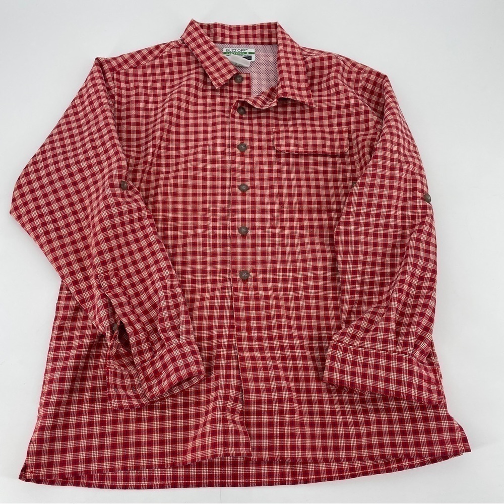 Buzz Off Kids Size L (14) Repellent Outdoors Camping Hiking Shirt Red Plaid